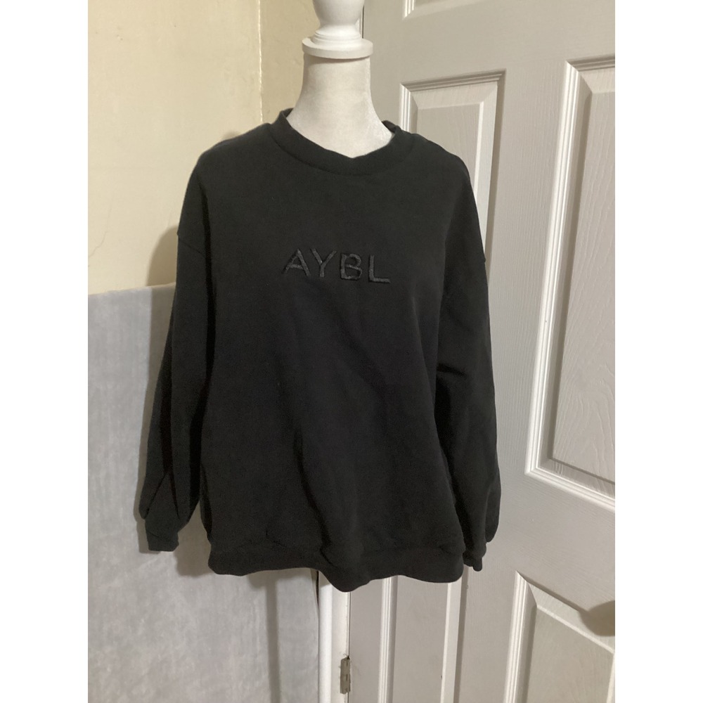 AYBL Black Crewneck Sweatshirt Size L Embroidered Logo Long Sleeve Comfort